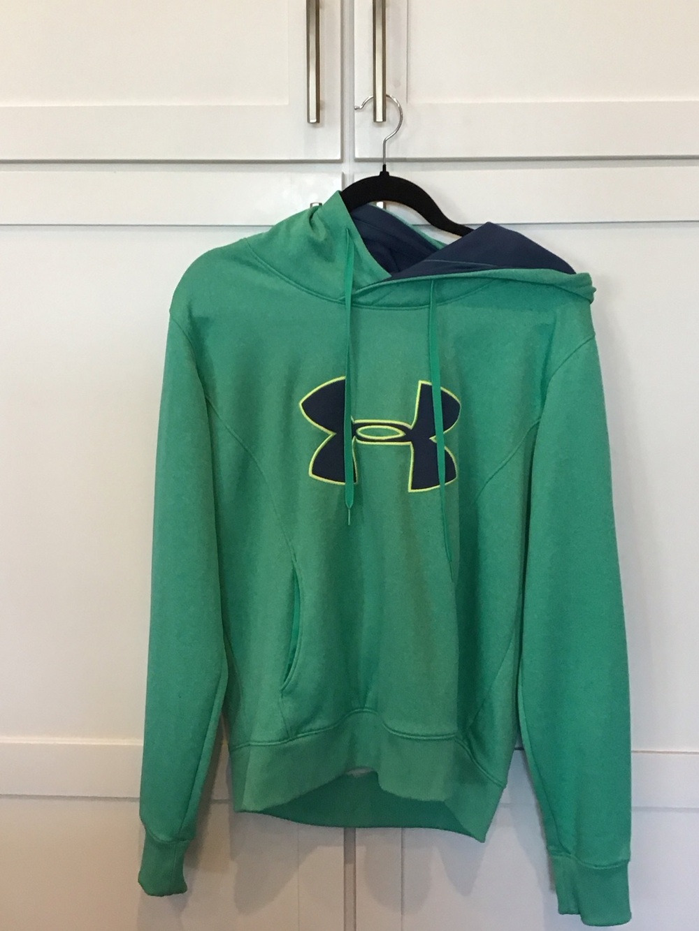 Under Armour Teal Hoodie with Navy Logo and Neon Trim